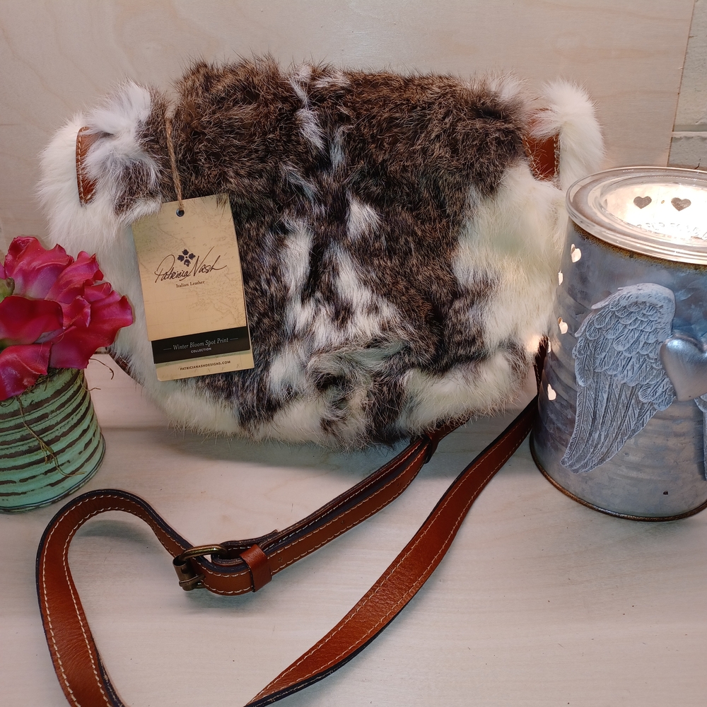 Patricia Nash Brown and White Faux Fur Crossbody Bag